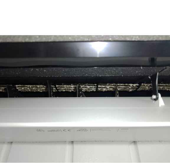 Ennen puhdistusta, hometta puhallin rummuissa.